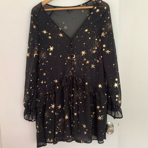 Black boho style dress with golden stars✨🌟